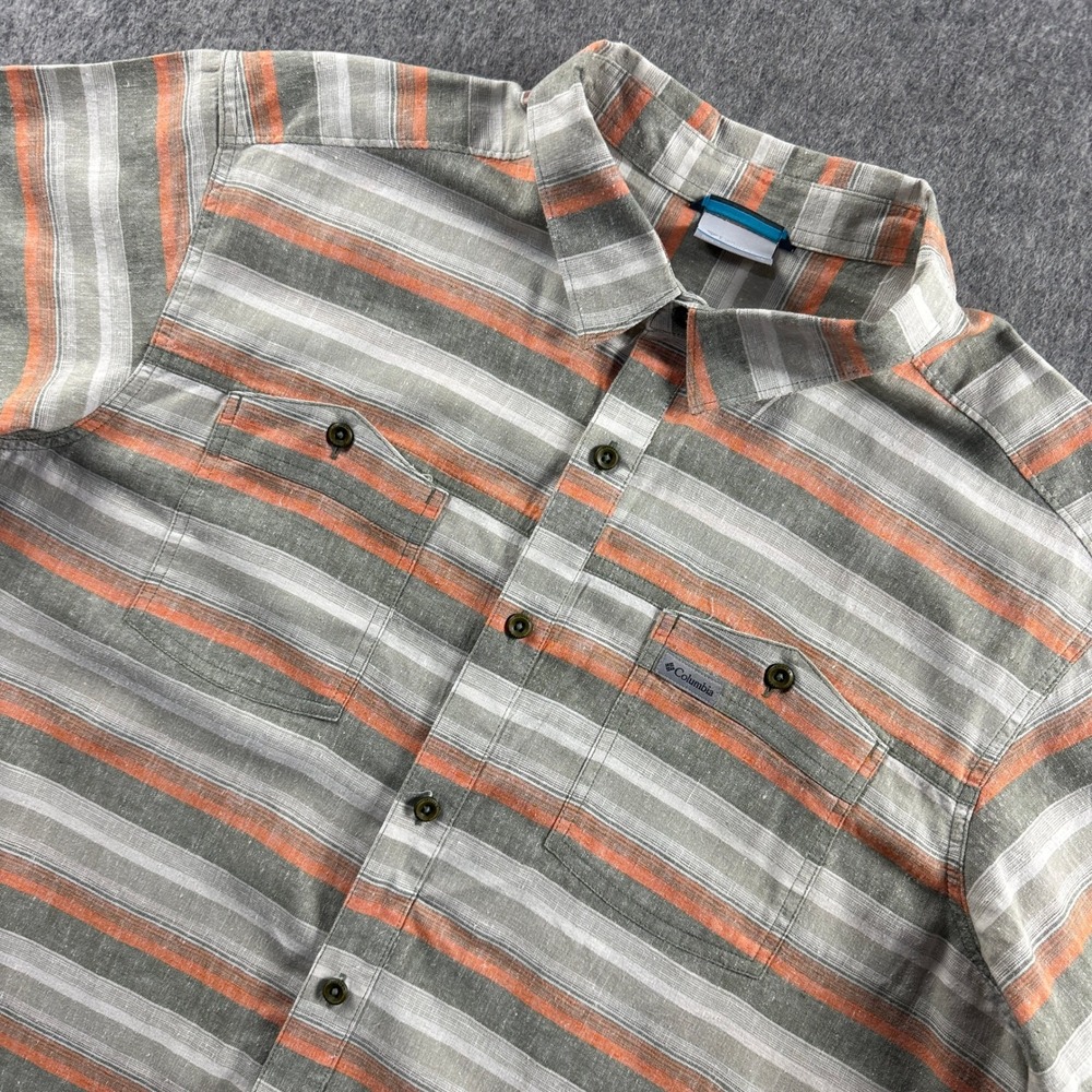 Columbia Sportswear Men's XL Gray Orange Hemp Blend Striped shirt - Picture 6 of 11